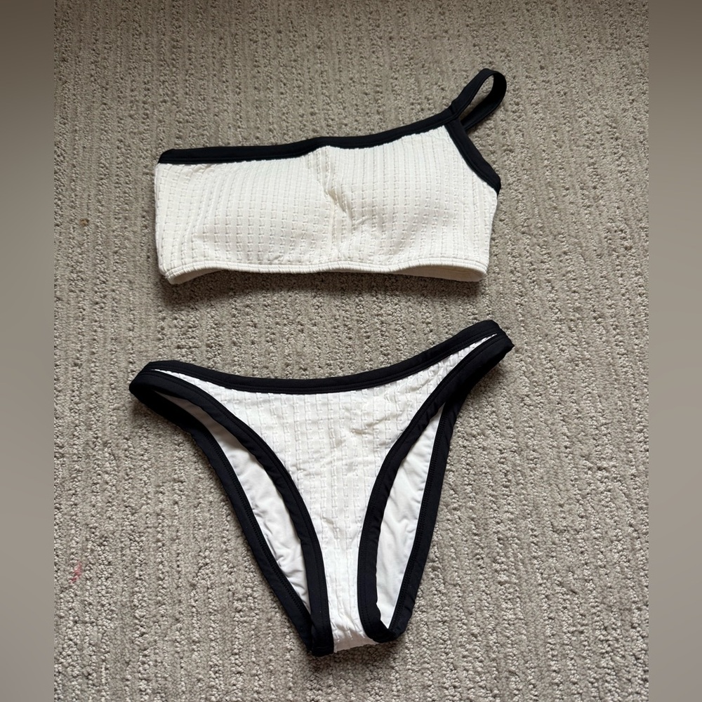 L*Space White and Black One-Shoulder Bikini Set